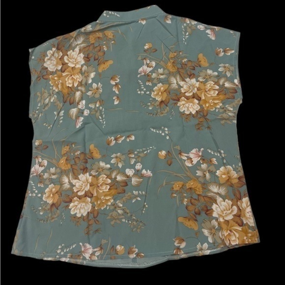 Shein Floral Printed Notched Neck Blouse Cadet Blue Medium - Picture 4 of 10